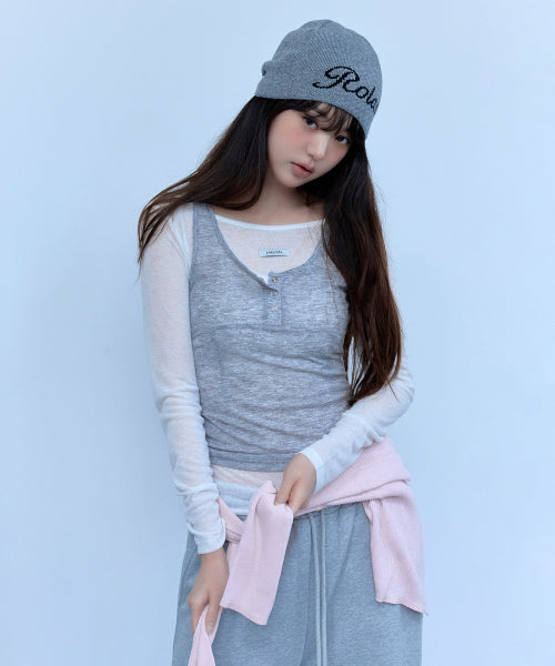 SLEEVELESS LAYERED T-SHIRT SET -  4 colors WHITE+GRAY