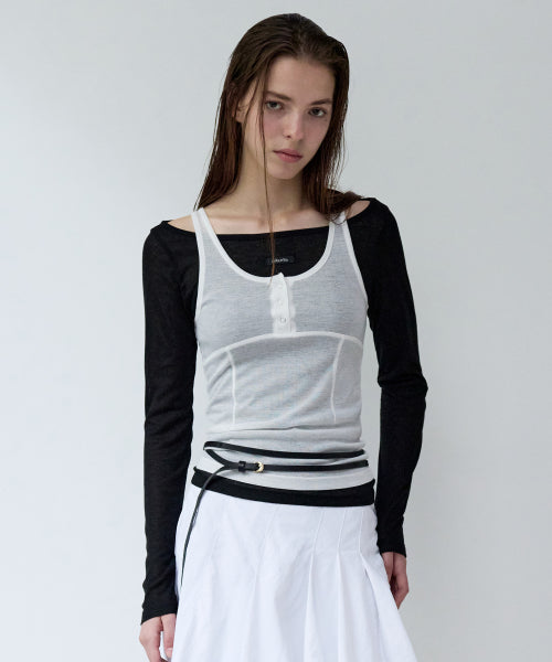 SLEEVELESS LAYERED T-SHIRT SET -  4 colors BLACK+WHITE