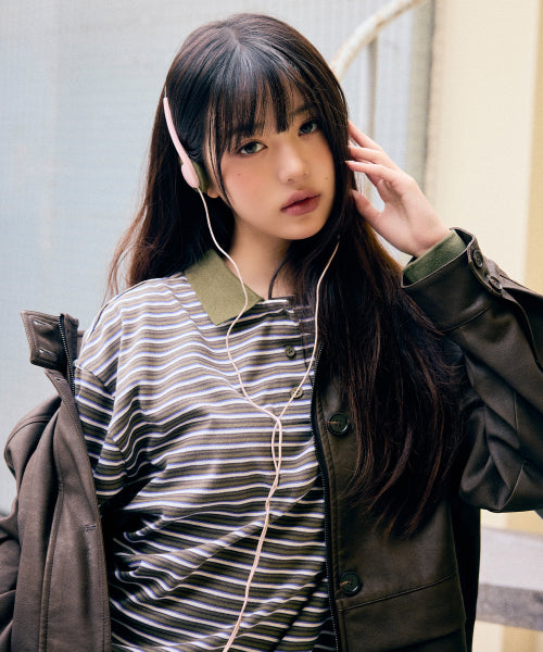 ROLA COLLAR STRIPE T-SHIRT - 2 COLORS GREEN
