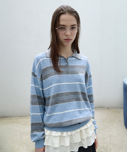ALPACA STRIPE COLLAR KNIT - 3 COLORS BLUE