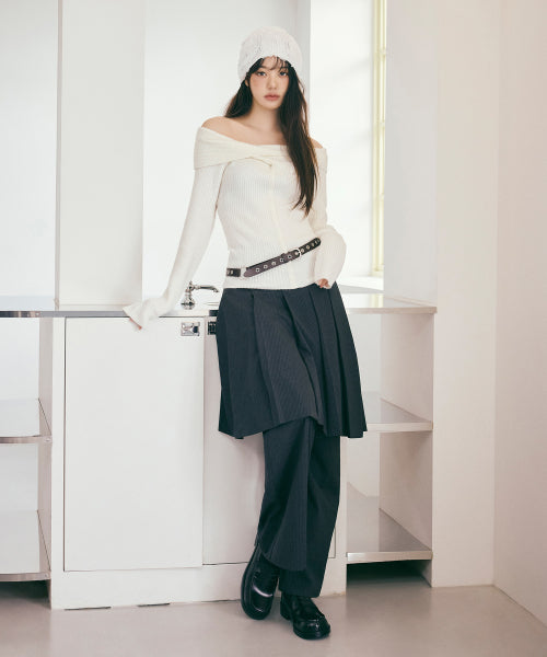 LAYERED PLEATS SKIRT PANTS MULTI STRIPE - 2 COLORS AS SHOWN