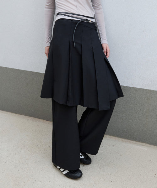 LAYERED PLEATS SKIRT PANTS MULTI STRIPE - 2 COLORS BLACK