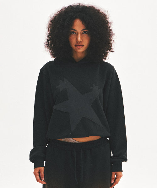 THREE SINGLE STAR HOODIE - 3 COLORS BLACK