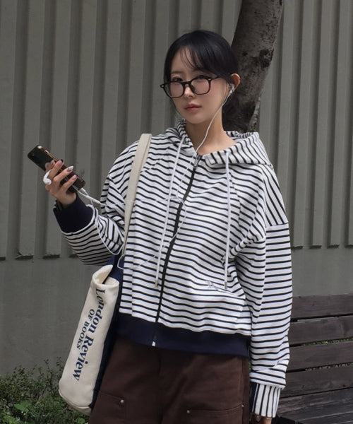 STRIPE HOODIE - 3 COLORS WHITE