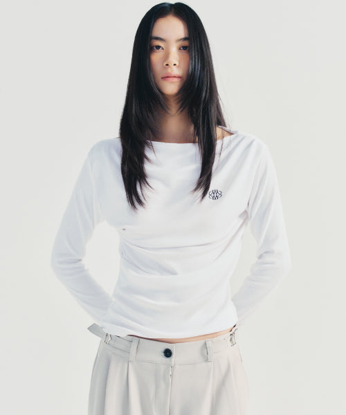 SHIRRING DRAPE BOAT NECK TOP #徐睿知同款! - 5 COLORS IVORY