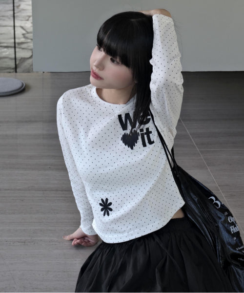 LOVE GRAPHIC DOT SLEEVE LONG - 2 COLORS IVORY
