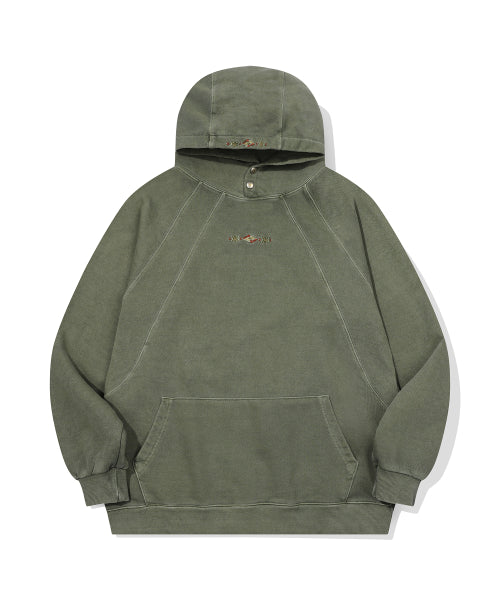 EMBROIDERY SNAP PIGMENT HOODIE - 2 COLORS KHAKI