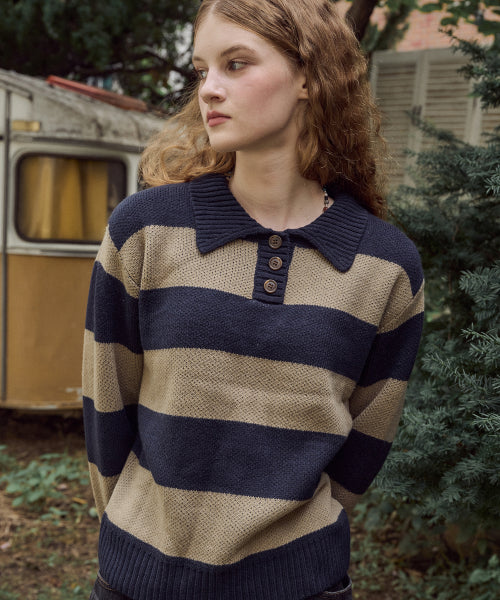 WIDE STRIPE RUGBY KNIT - 2 COLORS BEIGE