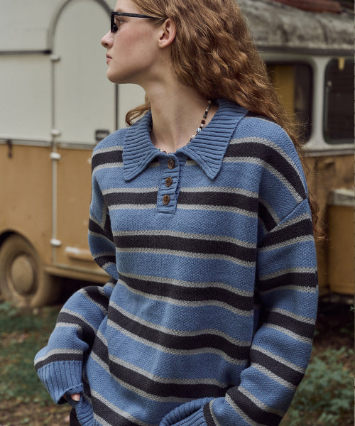 STRIPE RUGBY KNIT - 2 COLORS BLUE