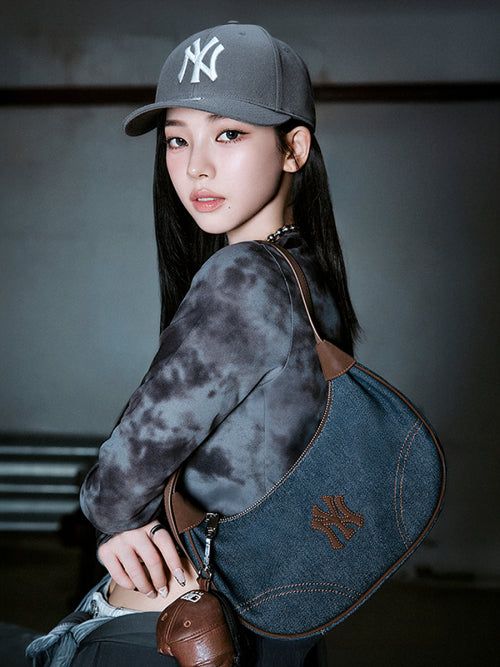 DENIM CONTRAST HOBO BAG NY #KARINA同款! AS SHOWN