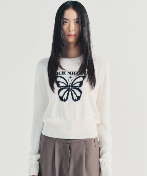 BOLD BUTTERFLY JAQUARD KNIT #徐睿知同款! - 3 COLORS IVORY