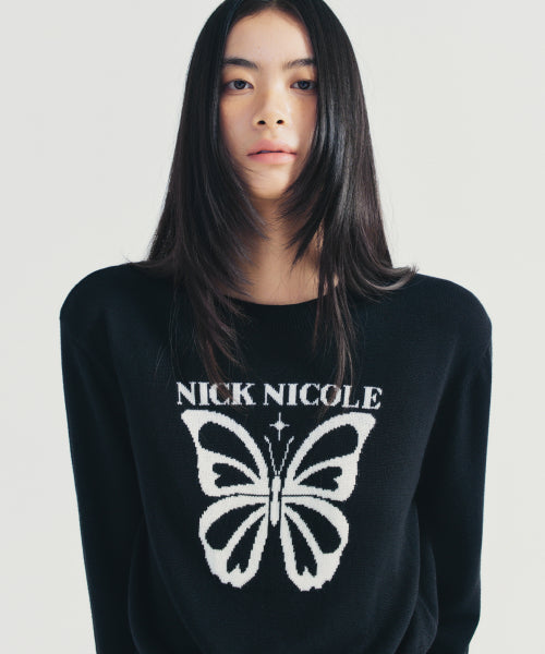 BOLD BUTTERFLY JAQUARD KNIT #徐睿知同款! - 3 COLORS BLACK