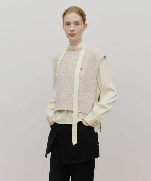 W SIDE RIBBON KNIT VEST - 2 COLORS IVORY