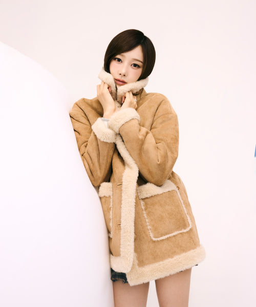 SUEDE SHEARLING JACKET #GISELLE同款! CAMEL