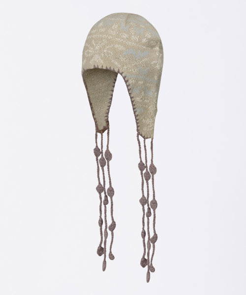 SEQUIN NORDIC EARFLAP BEANIE MILK TEA AS SHOWN