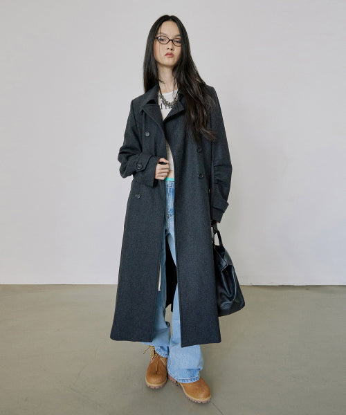 TAILORED WOOL LONG COAT - 2 COLORS CHARCOAL