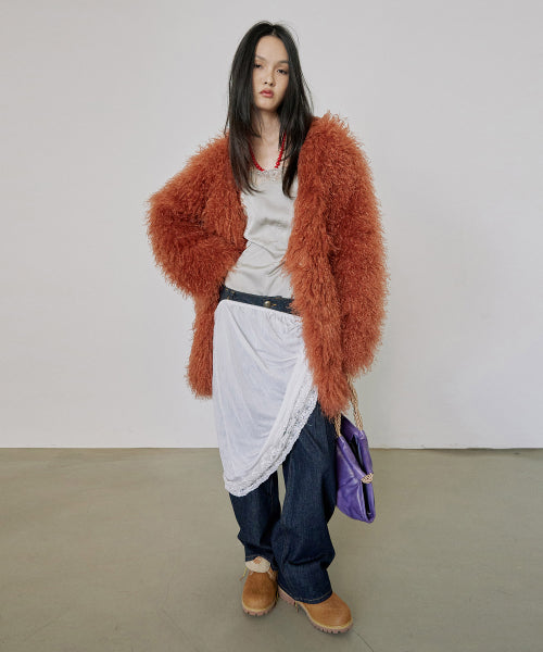 FAUX FUR MIDDLE JACKET - 4 COLORS ORANGE