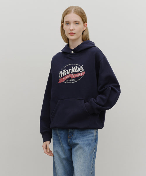 VINTAGE STAMP GRAPHIC HOODIE - 2 COLORS NAVY