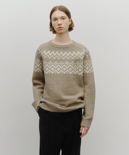 FAIRISLE CREW NECK KNIT PULLOVER - 2 COLORS BEIGE