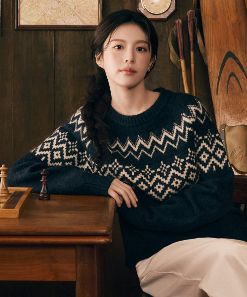 FAIRISLE CREW NECK KNIT PULLOVER - 2 COLORS NAVY