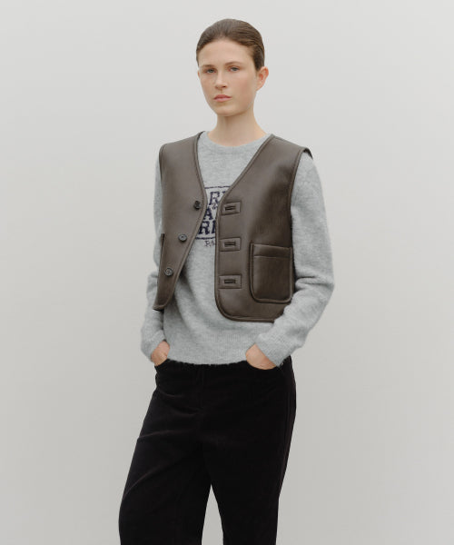 W FAUX LEATHER MUSTANG CROP VEST - 2 COLORS BROWN
