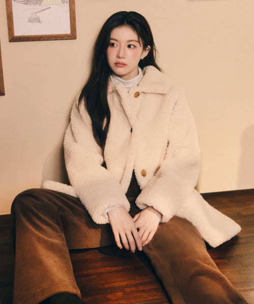 W MID SHEARLING FUR COAT - 3 COLORS IVORY