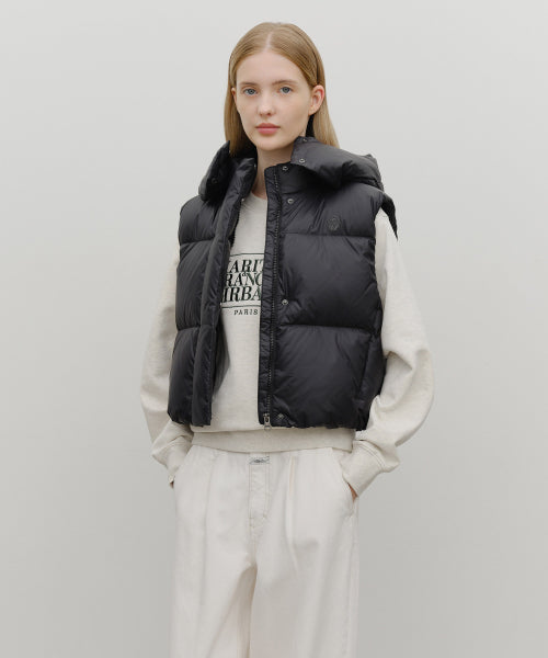 W CIRCLE LOGO CROP HOODED DOWN VEST - 3 COLORS BLACK