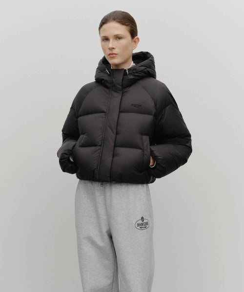 W REGULAR LOGO HOODED CROP DOWN JACKET - 3 COLORS BLACK