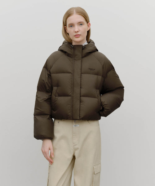W REGULAR LOGO HOODED CROP DOWN JACKET - 3 COLORS BROWN