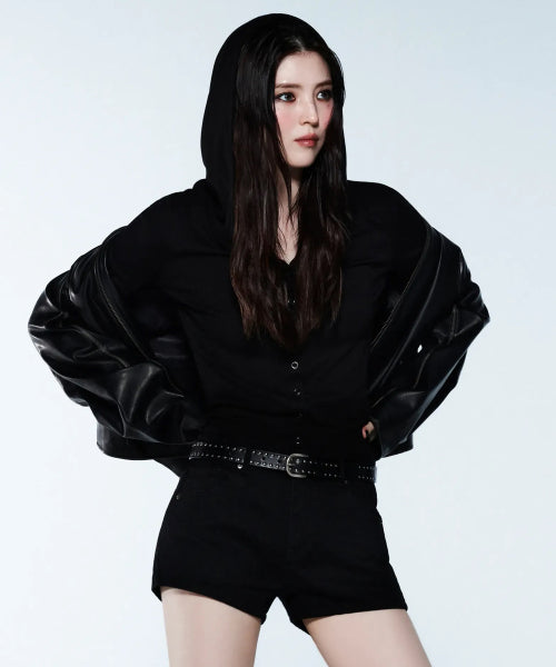 WOMENS MICRO DENIM SHORTS #韓韶禧同款! - 3 COLORS BLACK