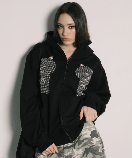 RHINESTONE DALGOMM HOOD ZIP-UP PINK - 2 COLORS