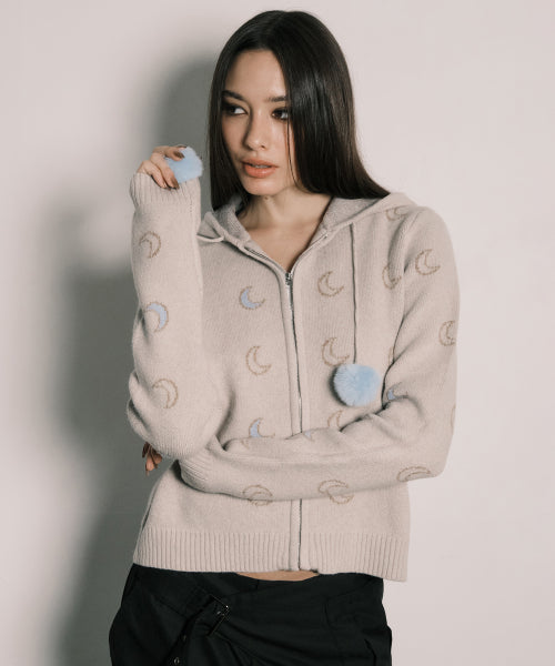 MOON KNITTED ZIP-UP HOODIE CHARCOAL - 2 COLORS