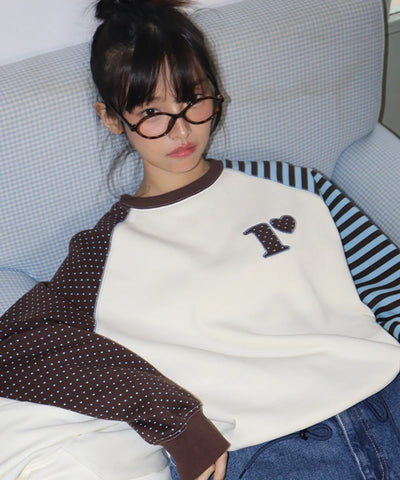 DOT R STRIPE BLOCKING SWEATSHIRT CREAM