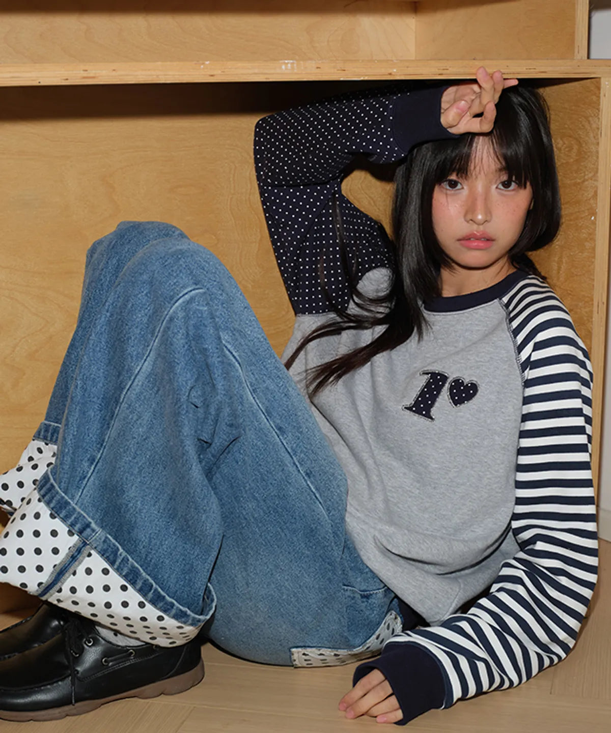 DOT R STRIPE BLOCKING SWEATSHIRT GREY