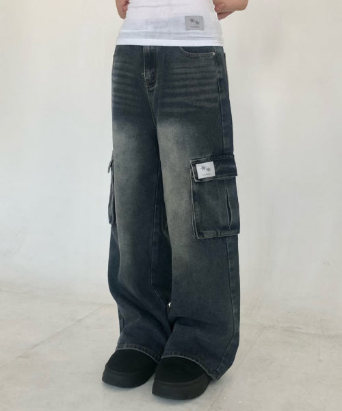 CARGO WIDE PANTS BLUE