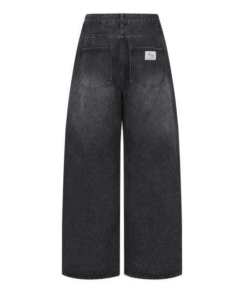 PINTUCK WIDE PANTS UNISEX BLACK