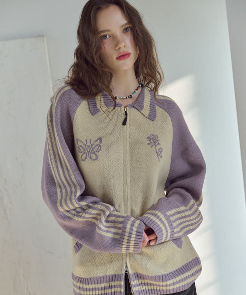 2-WAY CHERRY KNIT ZIP-UP - 2 COLORS PURPLE