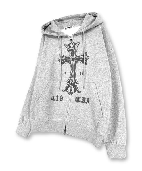 TEE CROSS HOODIE - 3 COLORS GREY