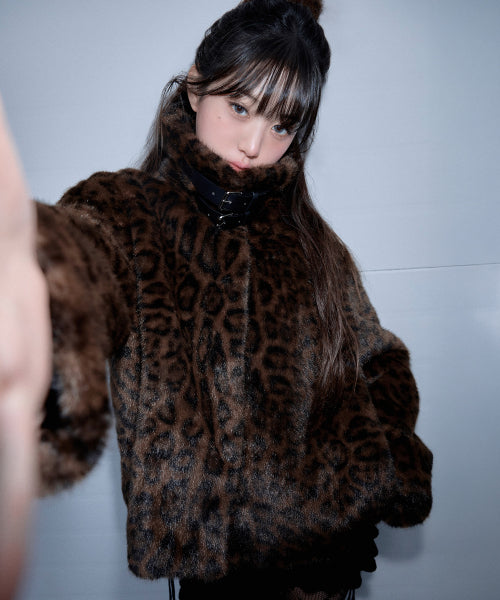 LEOPARD COLLAR FUR JACKET BROWN #WONYOUNG同款! BROWN