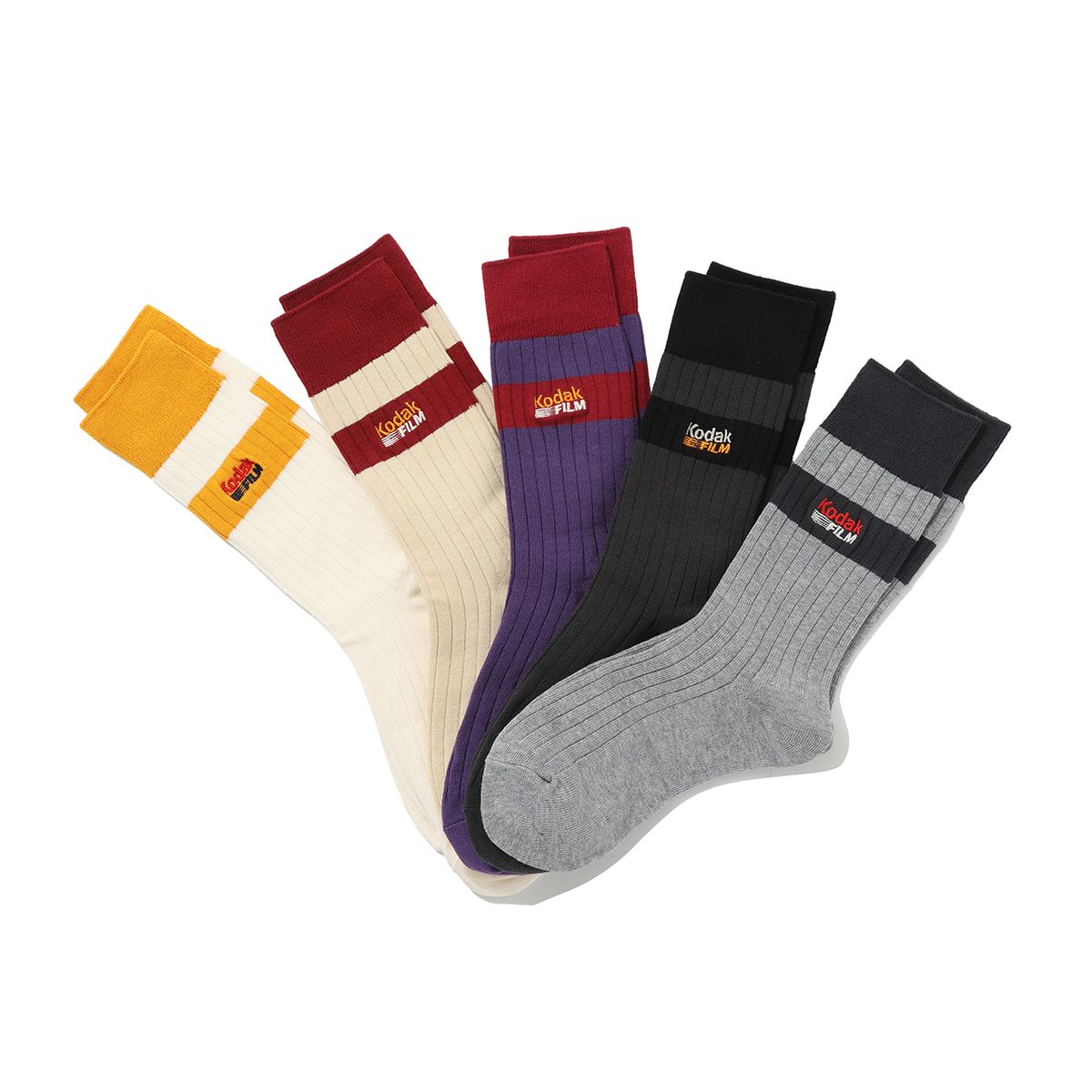 COLOR CONTRAST POINT CREW SOCKS 5PC 2