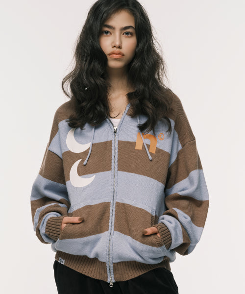 STRIPE KNIT ZIP-UP HOODIE RED - 2 COLORS