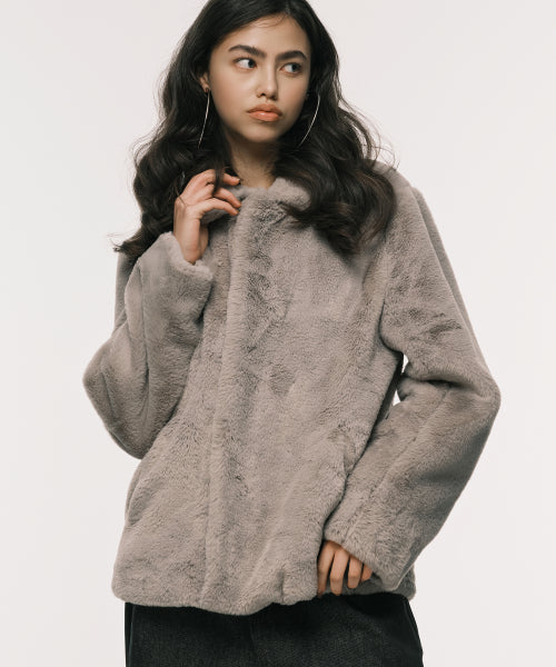 COLLAR FUR JACKET BEIGE - 2 COLORS