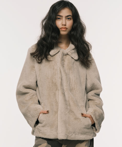 COLLAR FUR JACKET BEIGE - 2 COLORS