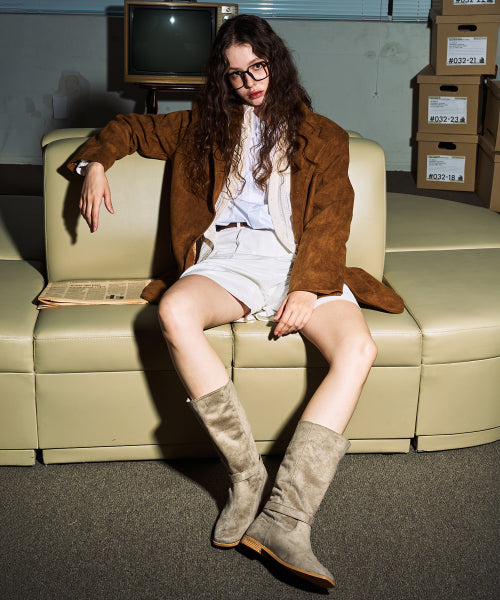 BUCKLE STRAP MIDDLE BOOTS KHAKI BEIGE