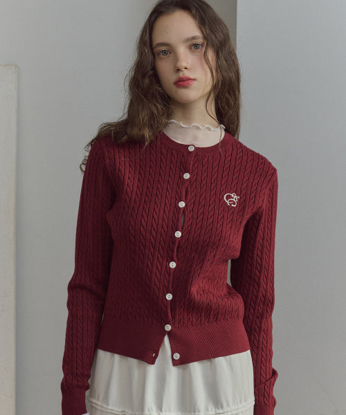 CROP KNIT CARDIGAN - 3 COLORS BURGUNDY