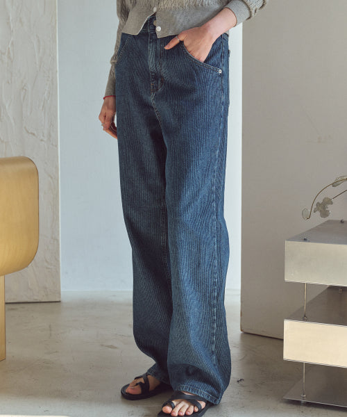 CORDUROY WIDE DENIM PANTS INDIGO