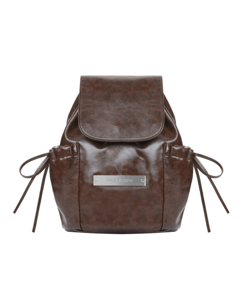 CRYSTAL LEATHER SHIRRING BACKPACK #徐睿知同款! - 2 COLORS BROWN