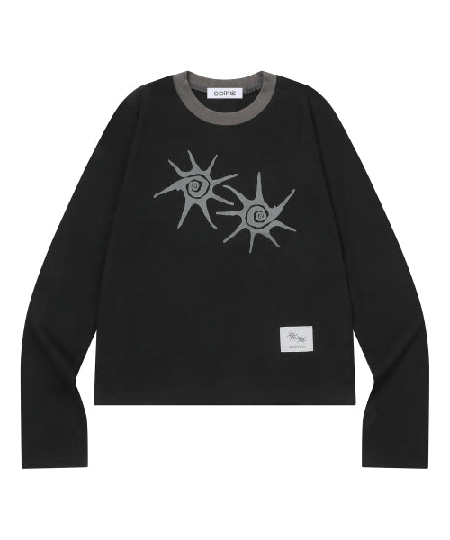 SOLUNA CONTRAST ROUND NECK LONG SLEEVE TEE UNISEX - 4 COLORS BLACK