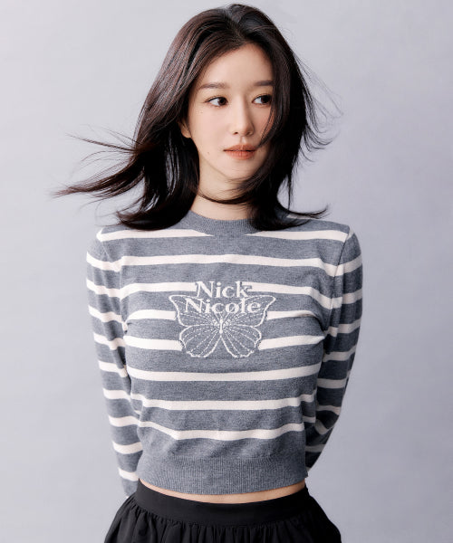MINI BUTTERFLY SIGNATURE STRIPE KNIT #徐睿知同款! - 4 COLORS GREY