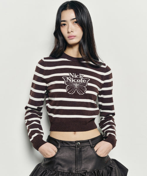 MINI BUTTERFLY SIGNATURE STRIPE KNIT #徐睿知同款! - 4 COLORS BROWN